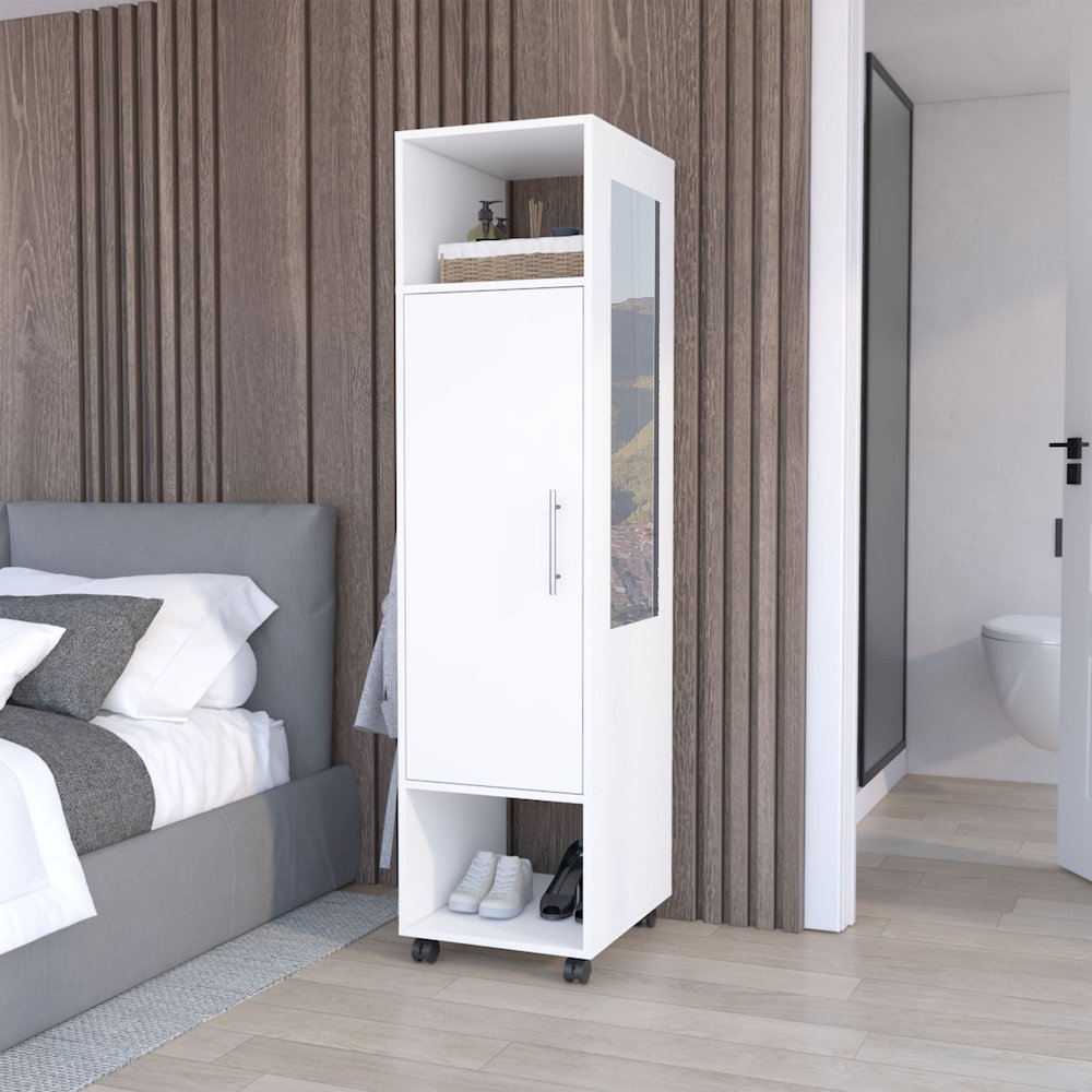 Cluster Cabinet Wardrove with Mirror White MDF. Picture 3