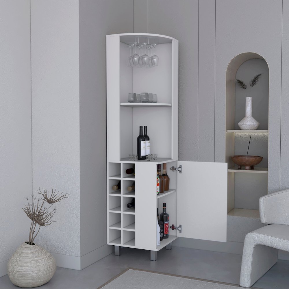 Kaia Corner Bar Cabinet White MDF. Picture 4