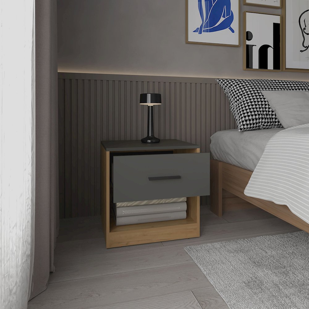 Alder Nightstand Matt Gray - Natural Oak MDF. Picture 5