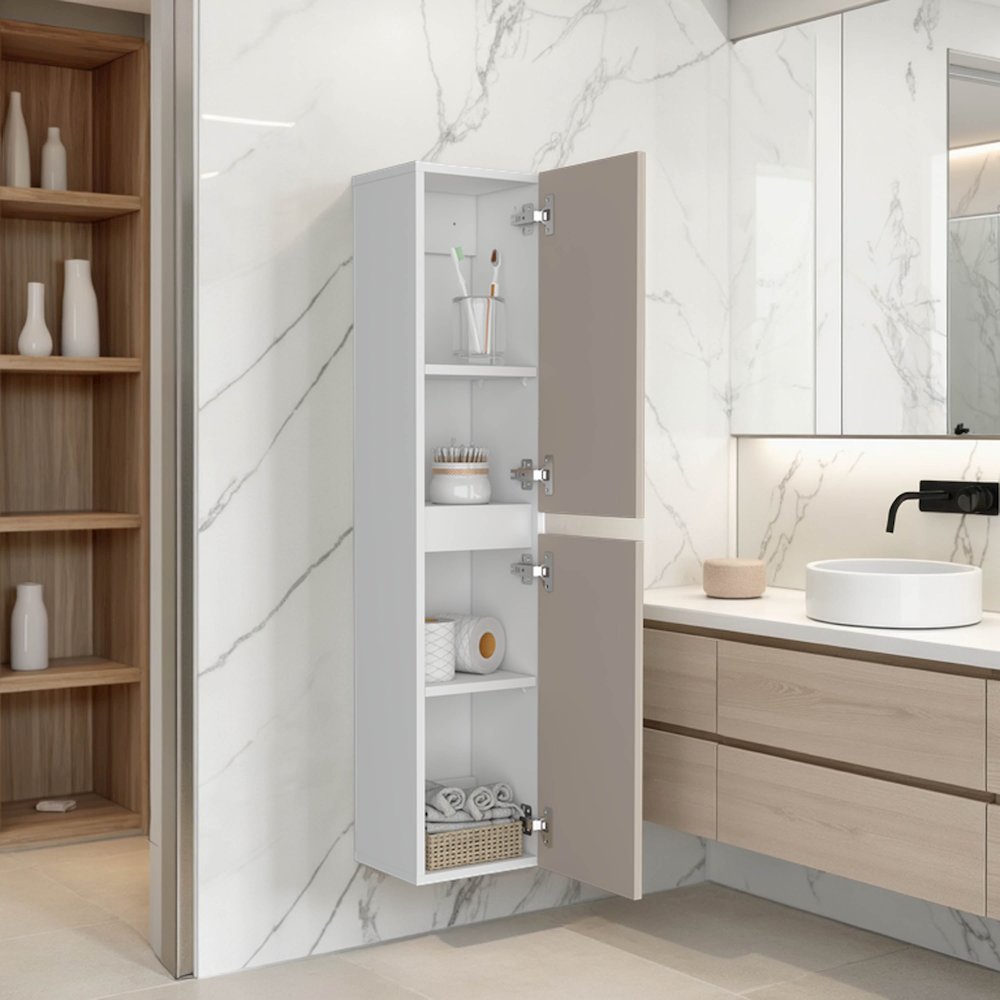 High Two-Door Wall Cabinet With Interior Shelf Vertical Storage, White. Picture 5