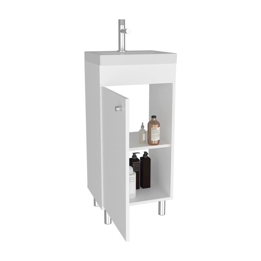 Freestandin Bathroom Vanity With One Door, Two Shelves, Sink Base Cabinet, White. Picture 2
