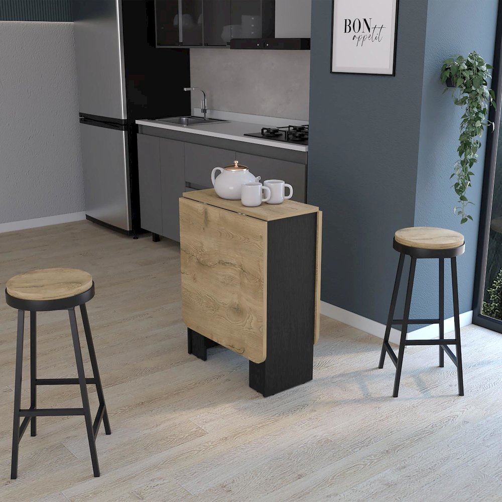 Gateleg Folding Table Black / Macadamia MDF. Picture 3