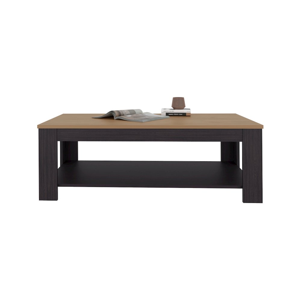 Cecil Coffee Table with Open Storage Shelf for Decor, Modern Design, Natural Oak. Picture 1