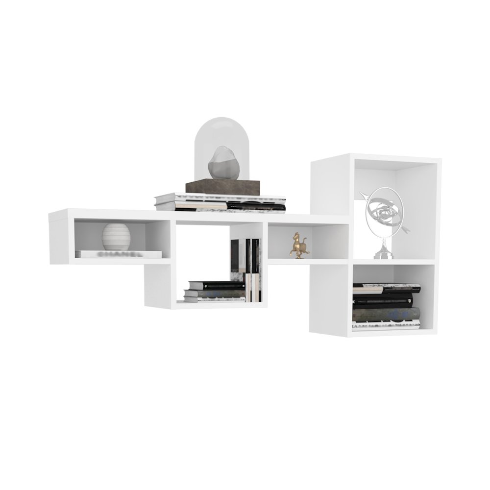 WALLSHE 47" Wide 7-Tier Wall Shelf White MDF. Picture 4