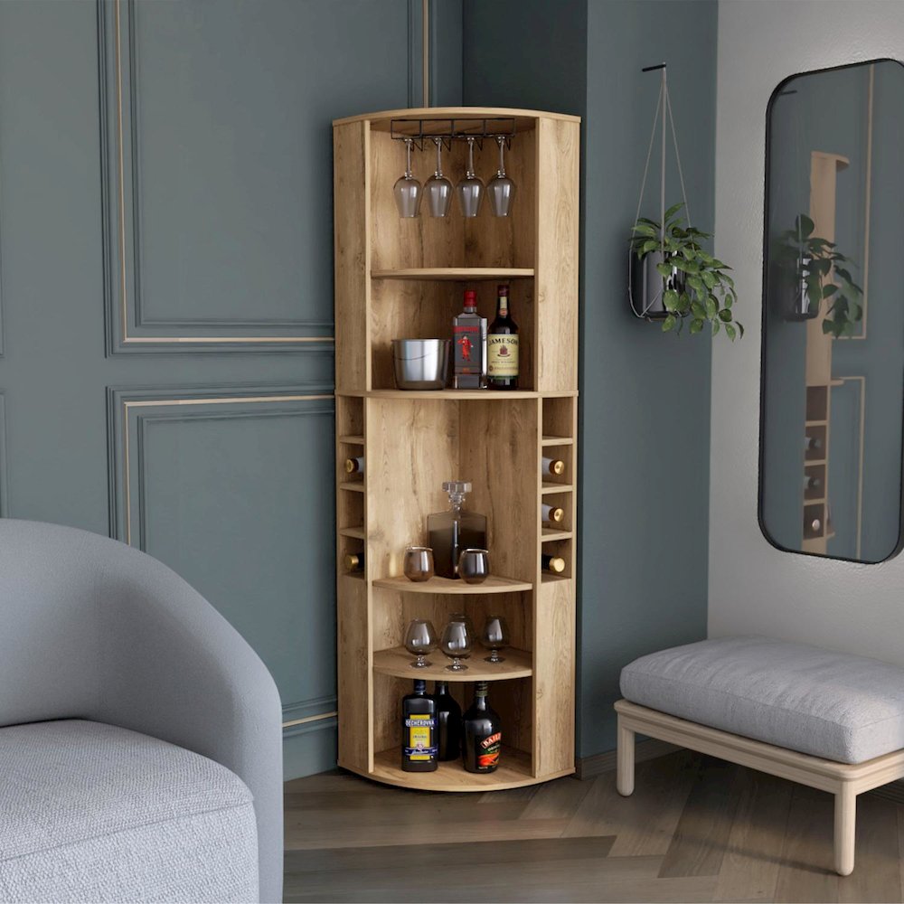 Oban Corner Bar Cabinet Macadamia MDF. Picture 3