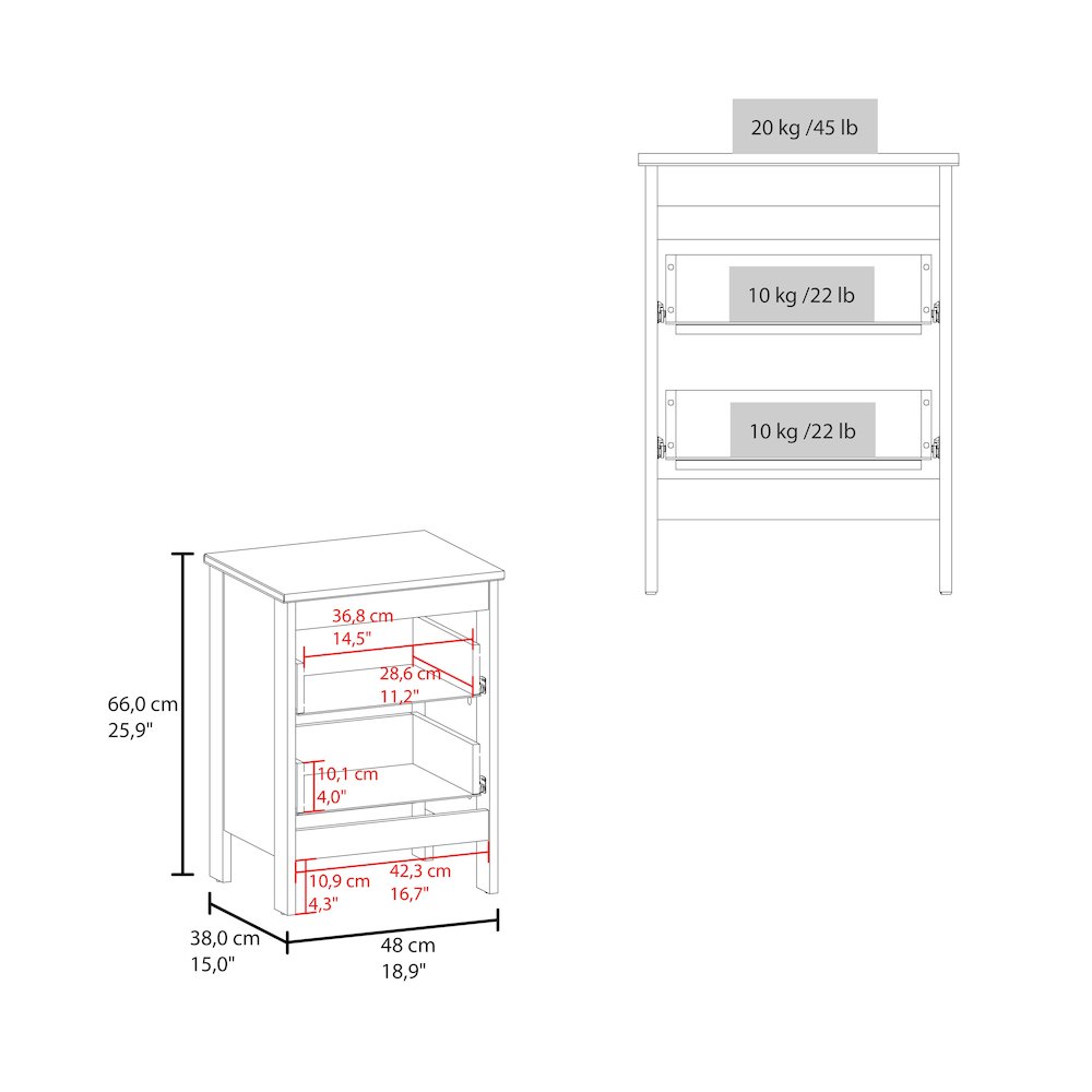 Newcastle Nightstand Two Drawer And Open Shelf, Modern Bedside Table, White. Picture 3