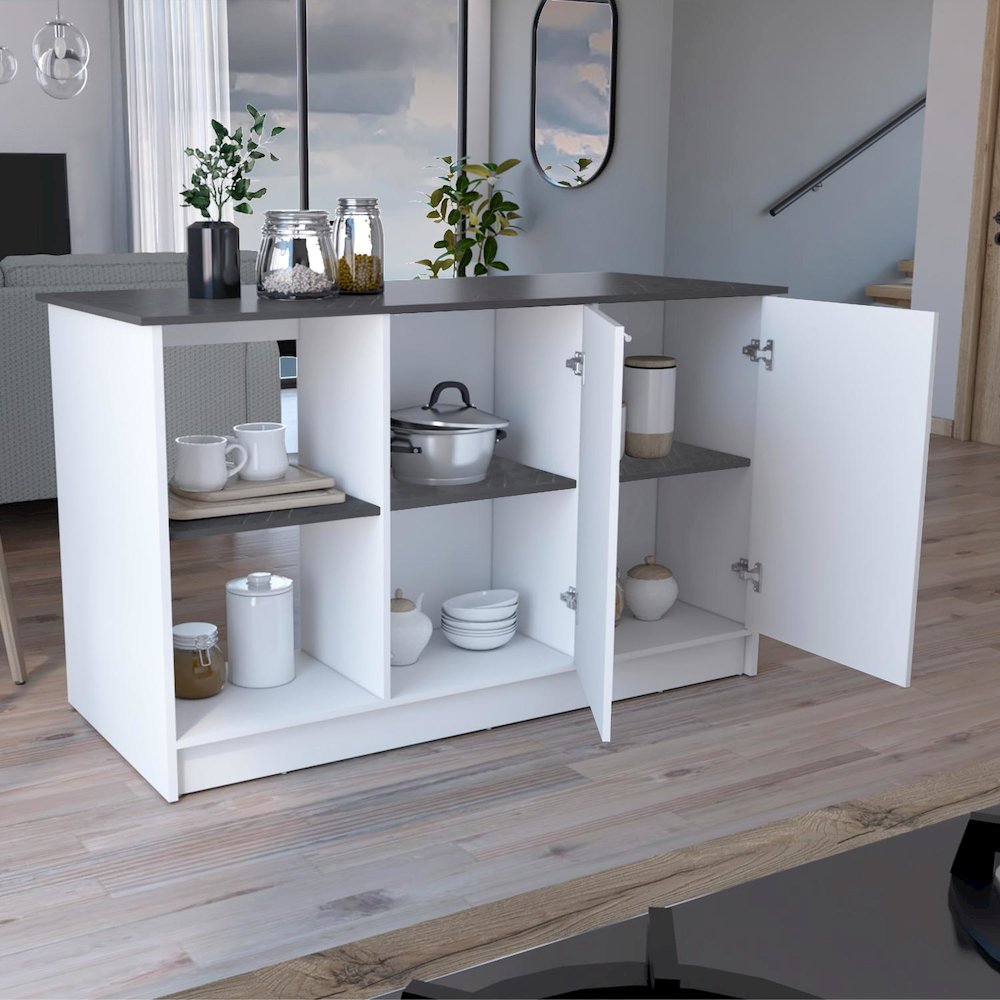 Juniper Kitchen Island White / Onyx MDF. Picture 5