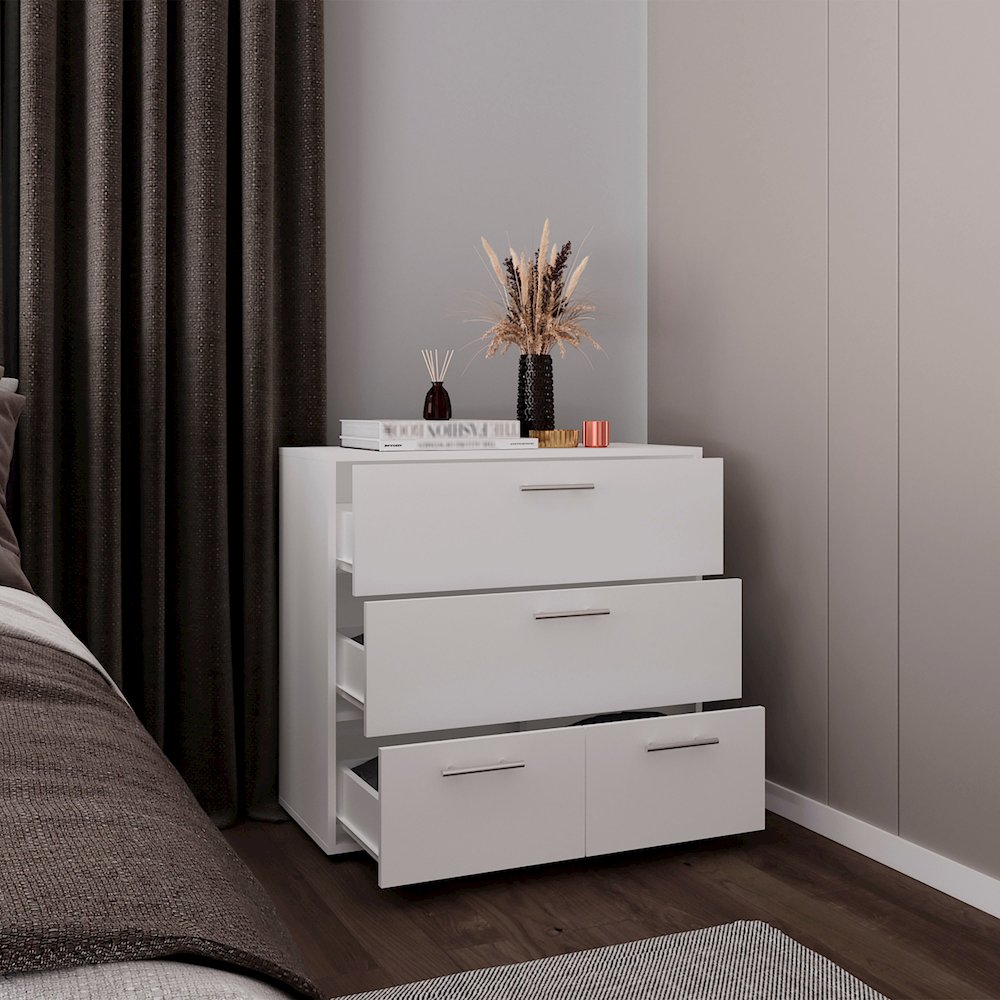 Alpine Wide Four Drawer Dresser, Bedroom Storage, White. Picture 5