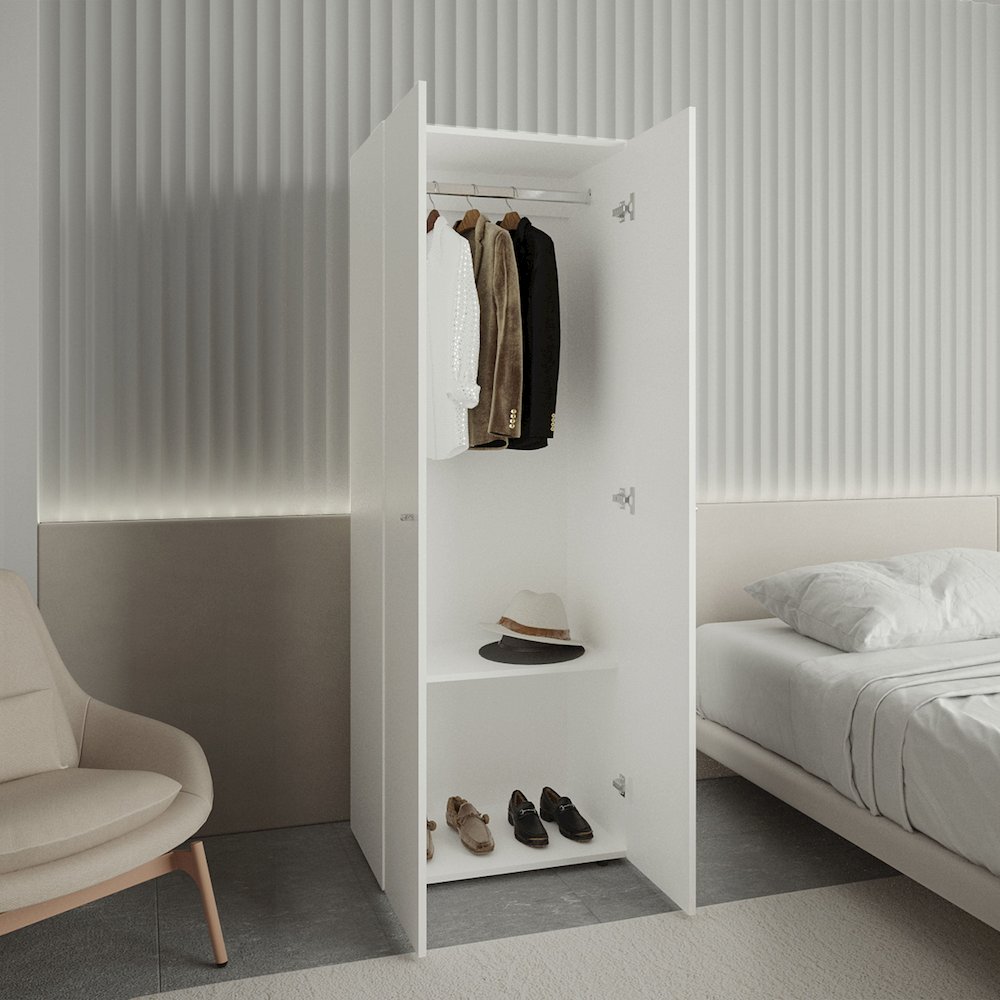Home 2 Doors Closet System Armoire, Hanging Rod and Storage Shelf, White. Picture 5