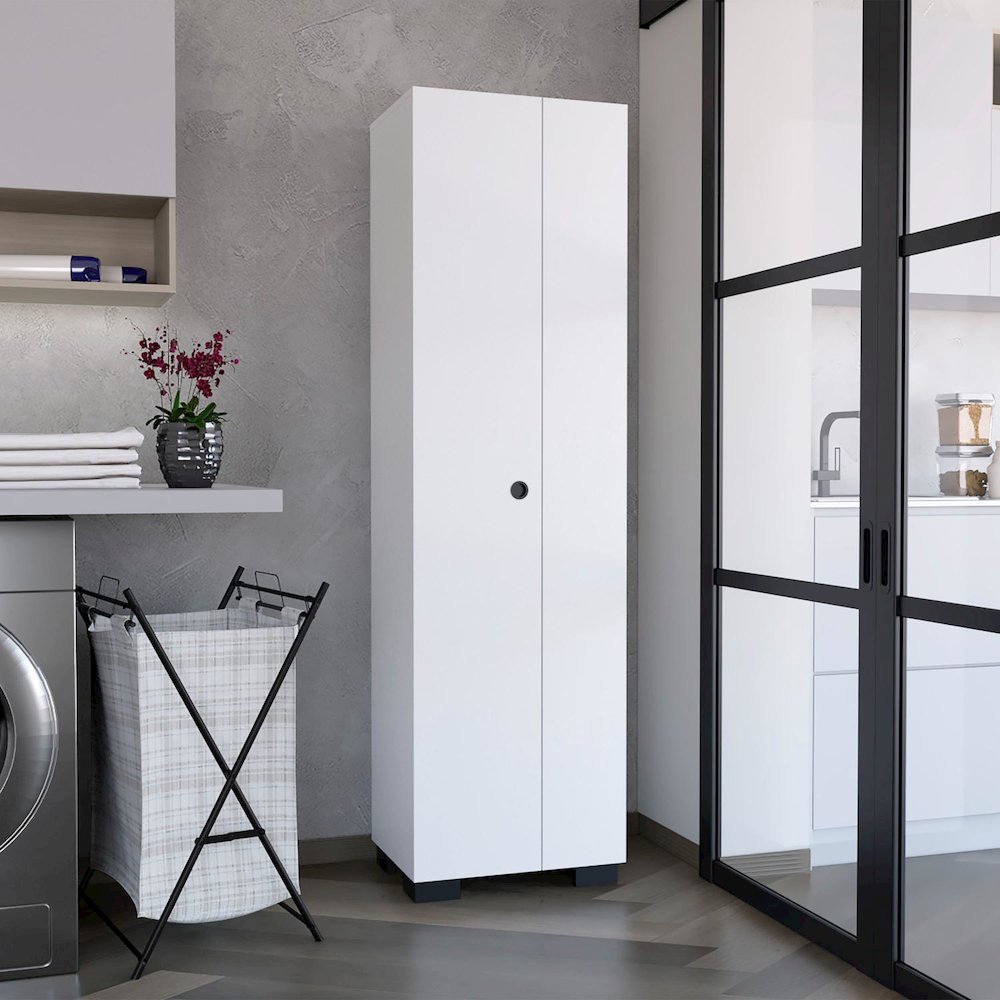 Lake Broom Cabinet White MDF. Picture 3