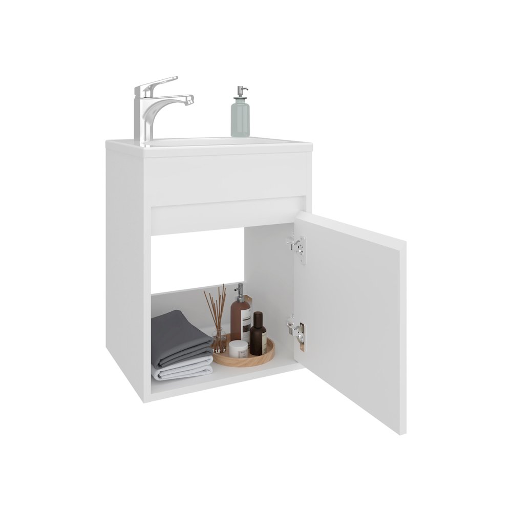 Wide Floating Bathroom Vanity, Resin Sink Compact Wall-Mounted Design, White. Picture 1