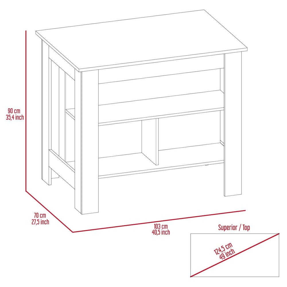 Cala Kitchen Island, Four Legs, Three Shelves Dark Brown / Onyx. Picture 5