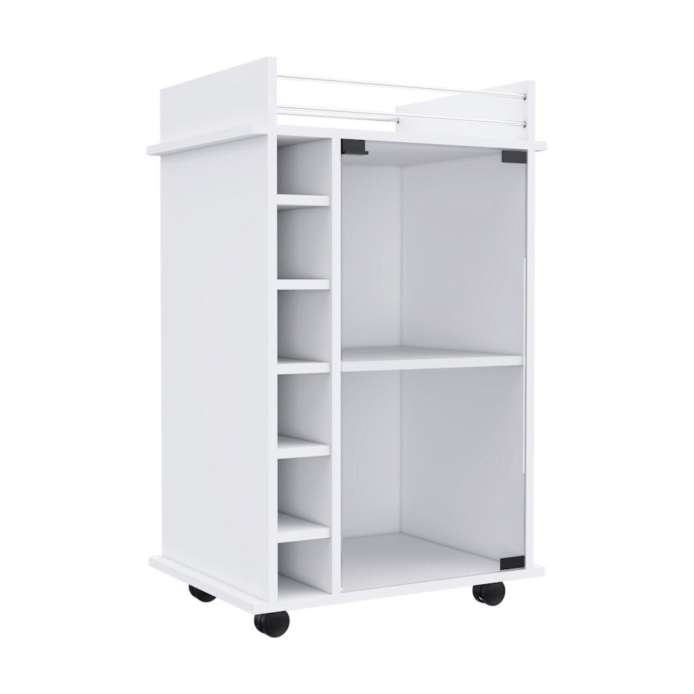 Dukat Bar Cart,Two Shelves, Six Built-In Wine Rack, Four Casters White. Picture 1