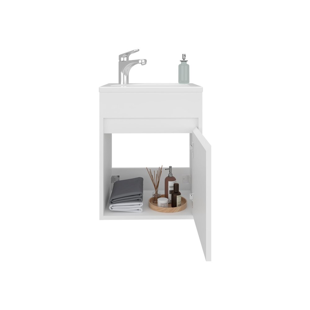 Wide Floating Bathroom Vanity, Resin Sink Compact Wall-Mounted Design, White. Picture 2