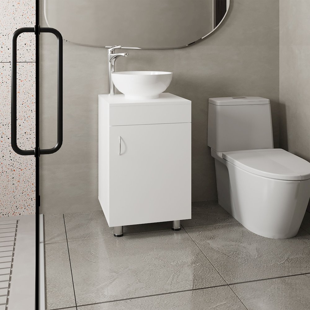18" Wide Free Standing One Door Vanity, With Vessel Porcelain Sink, White. Picture 4