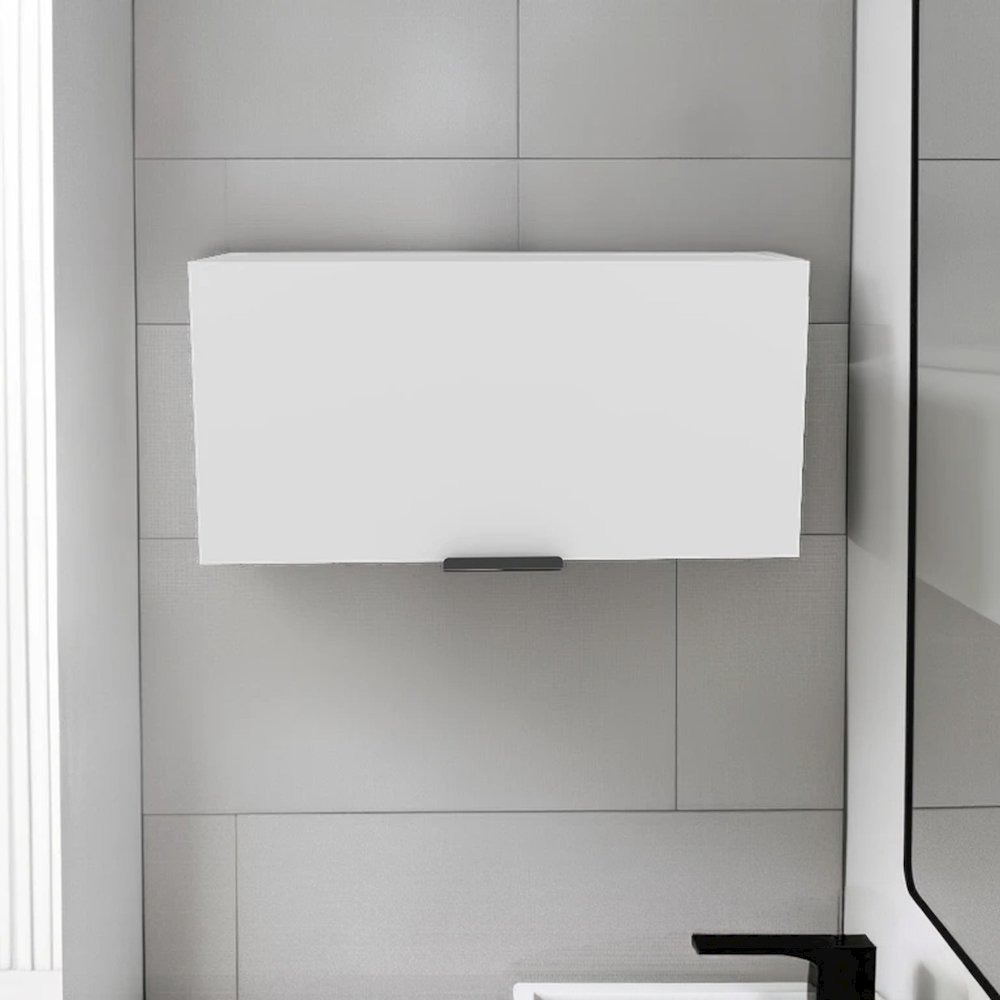 Pull-Up Door Wall Cabinet, Compact Storage Unit, White. Picture 4