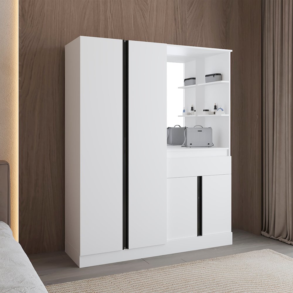 Kamelot Armoire With Double Doors, Hanging Rod And Interior Shelves, White. Picture 2