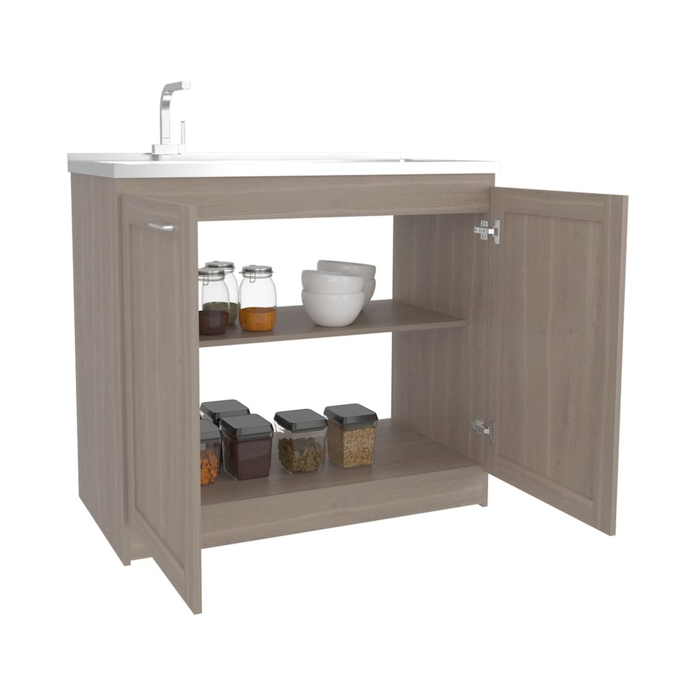 Zurich Utility Sink 39 Two Door Cabinet Light Gray MDF. Picture 1