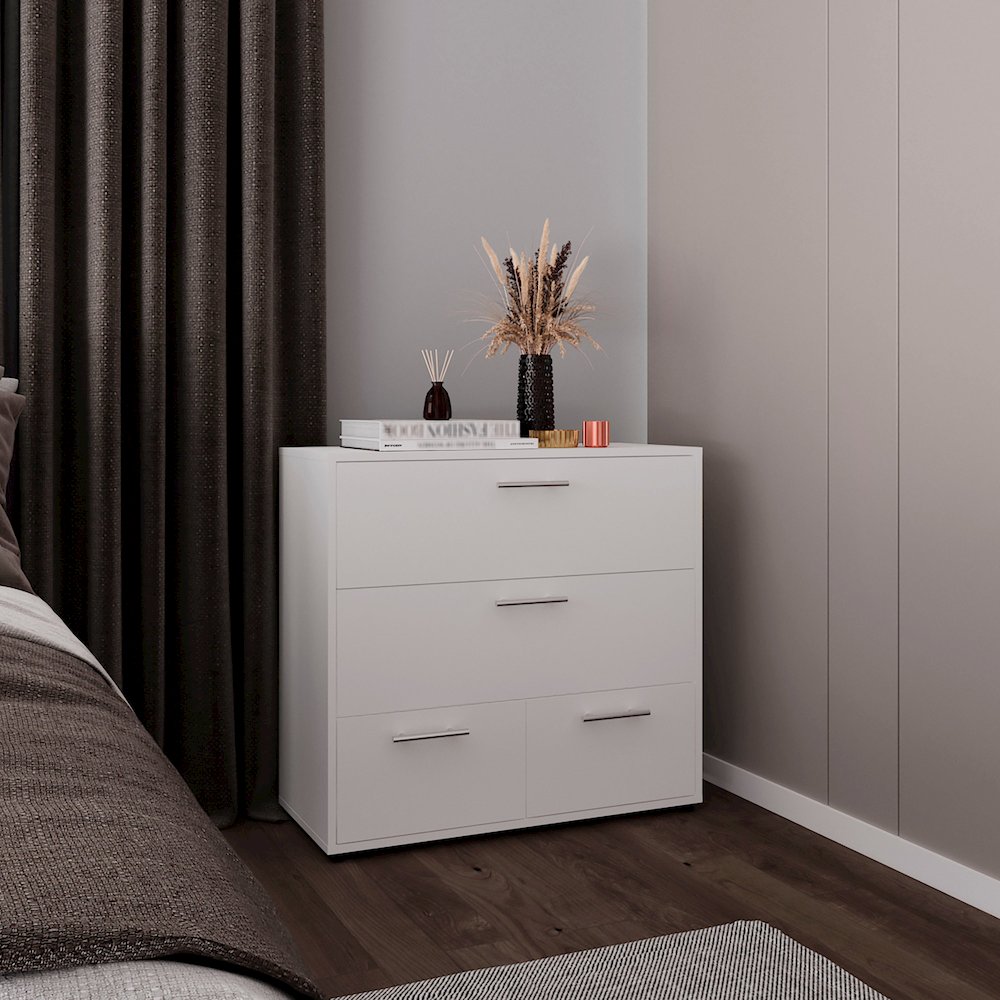 Alpine Wide Four Drawer Dresser, Bedroom Storage, White. Picture 4