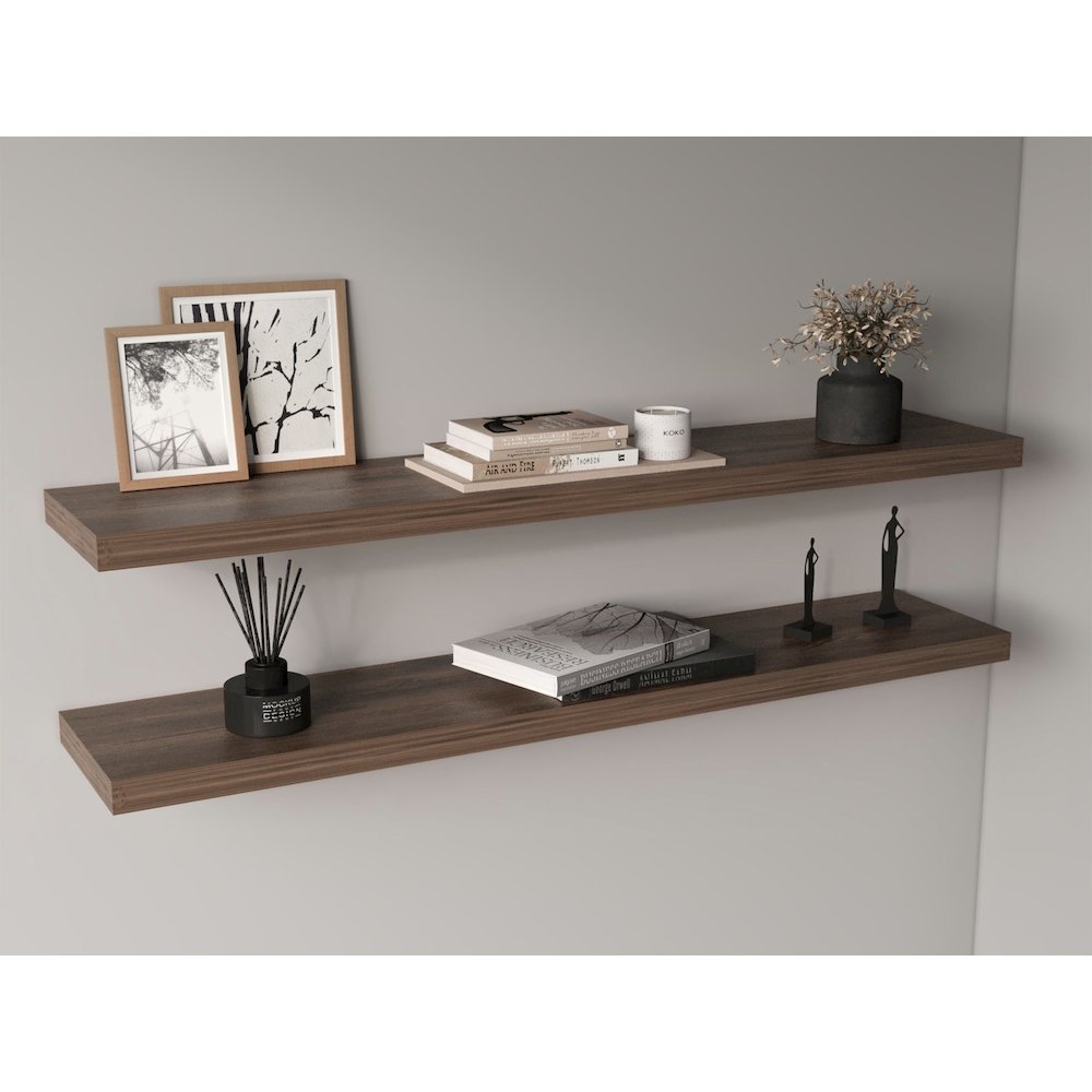 Ecco 47" Wide Floating Shelves Set Of 2, Shelves For Wall Decor, Dark Brown. Picture 4