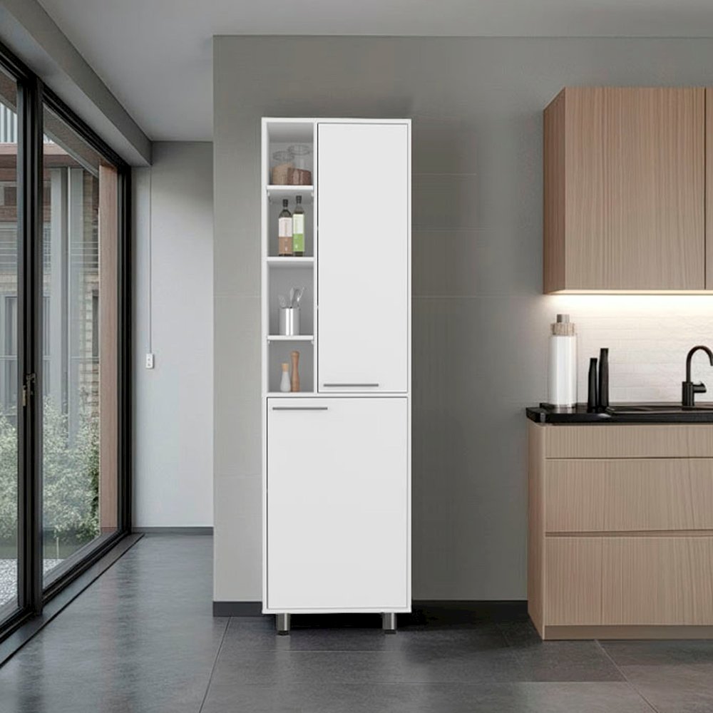 Kitchen Pantry with 2 Doors, Adjustable Shelves, side Shelves, White. Picture 4