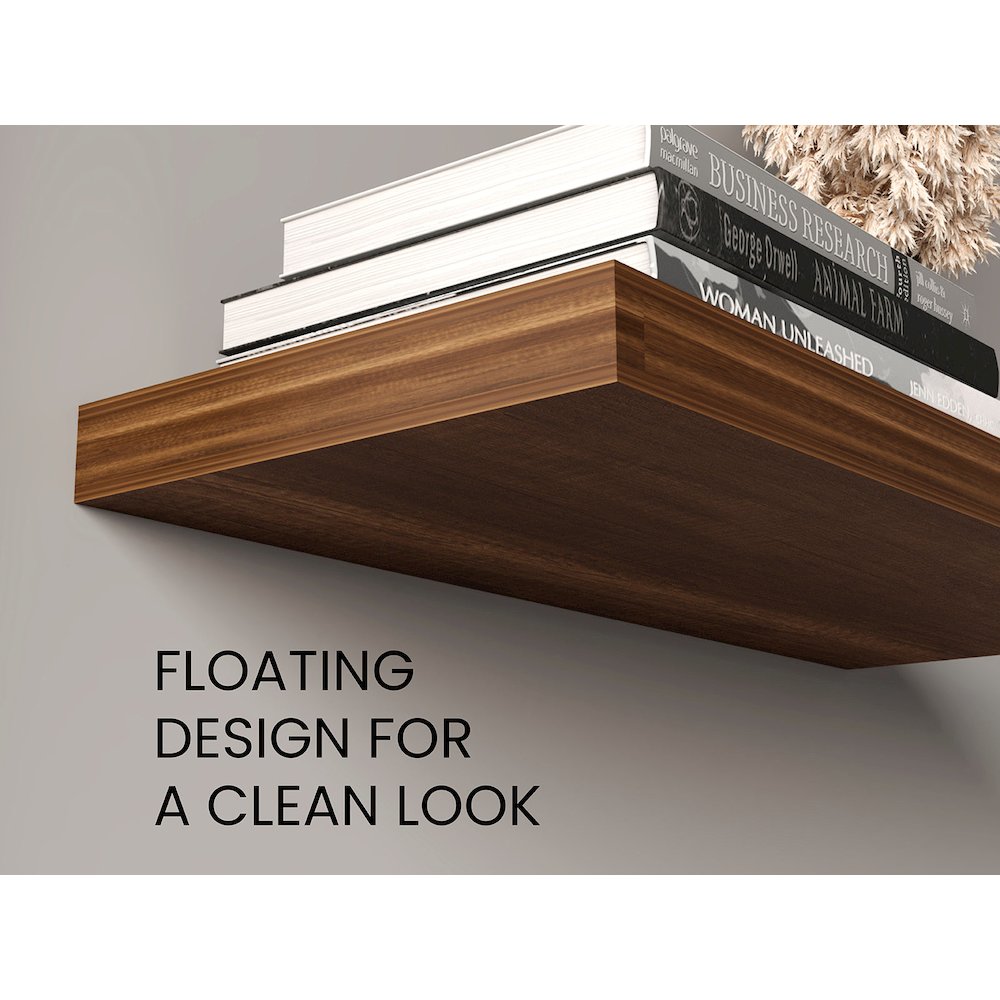 Ecco 31.5" Wide Floating Shelves Set Of 2, Shelves For Wall Decor, Walnut. Picture 3