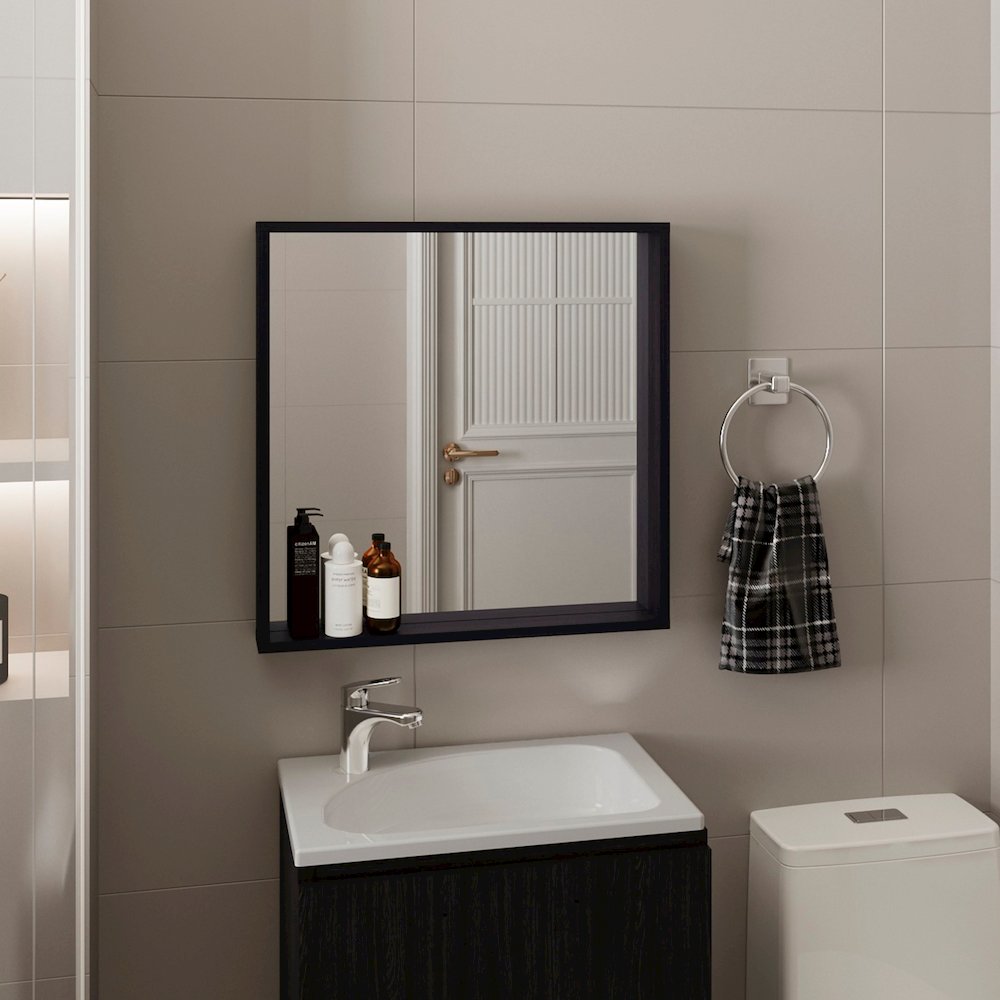 Medicine Cabinet with Mirror and Storage, Wall-Mounted Bathroom Organizer, Black. Picture 4