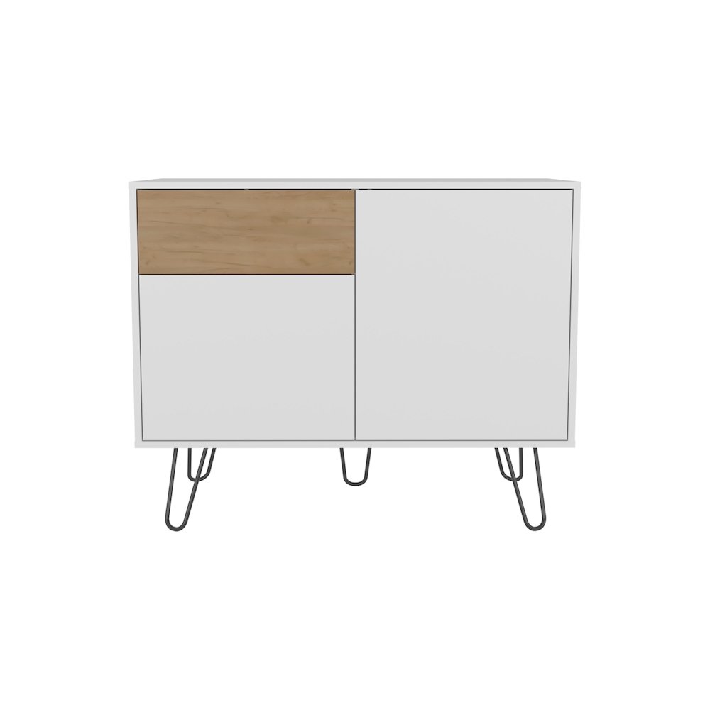 39" Wide Console Table With Two Cabinets, One Drawer and Four Shelves, White. Picture 1