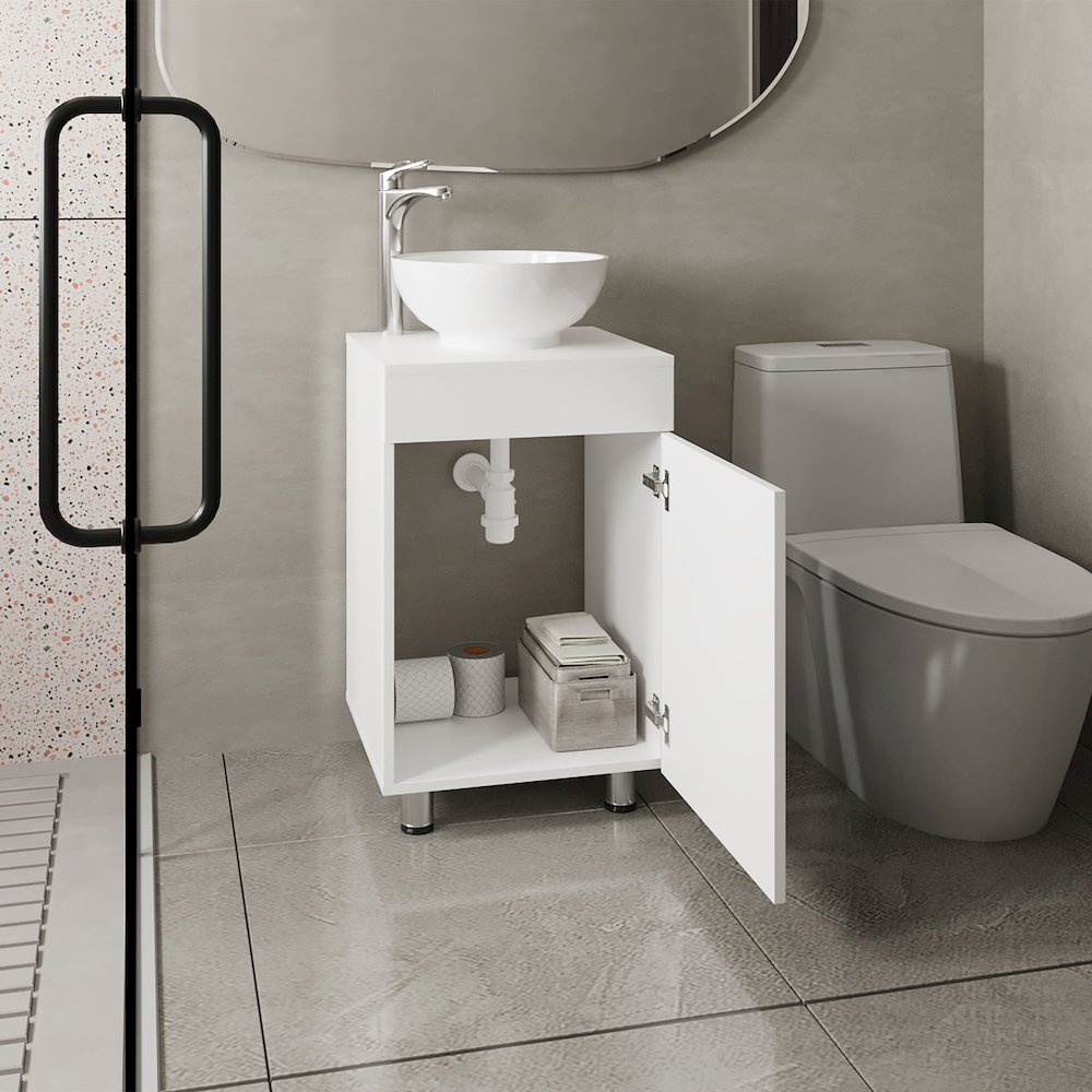 18" Wide Free Standing One Door Vanity, With Vessel Porcelain Sink, White. Picture 5