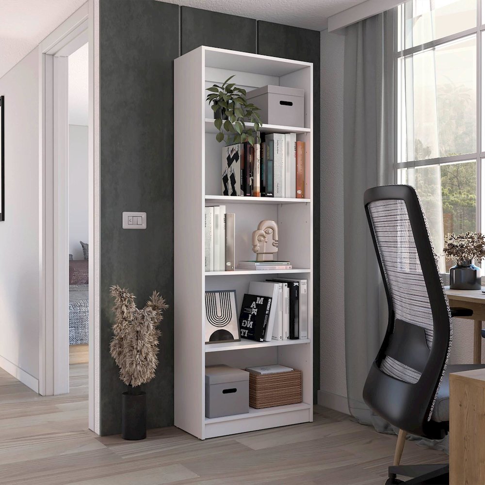 Home 4 Shelves Bookcase White MDF. Picture 3
