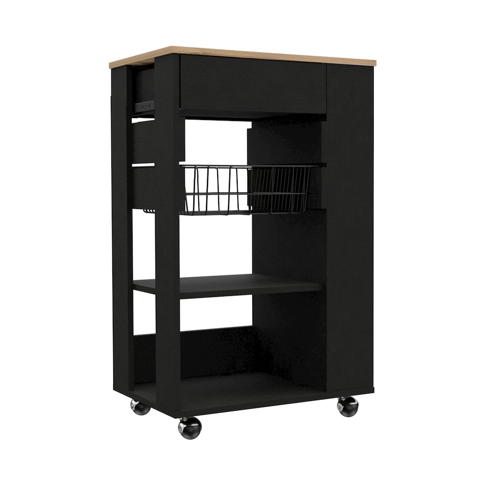 Blosson Kitchen Cart Black / Light Oak MDF. Picture 1