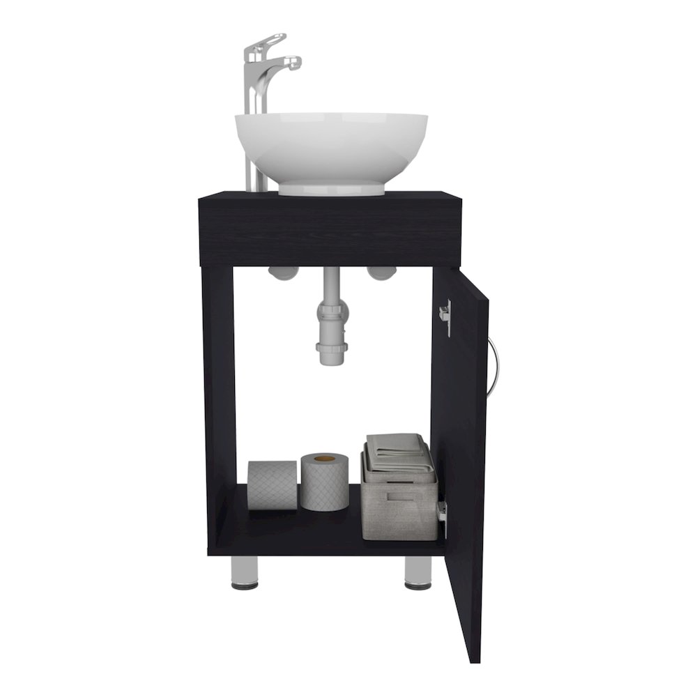 18" Wide Free Standing One Door Vanity, With Vessel Porcelain Sink, Black. Picture 1