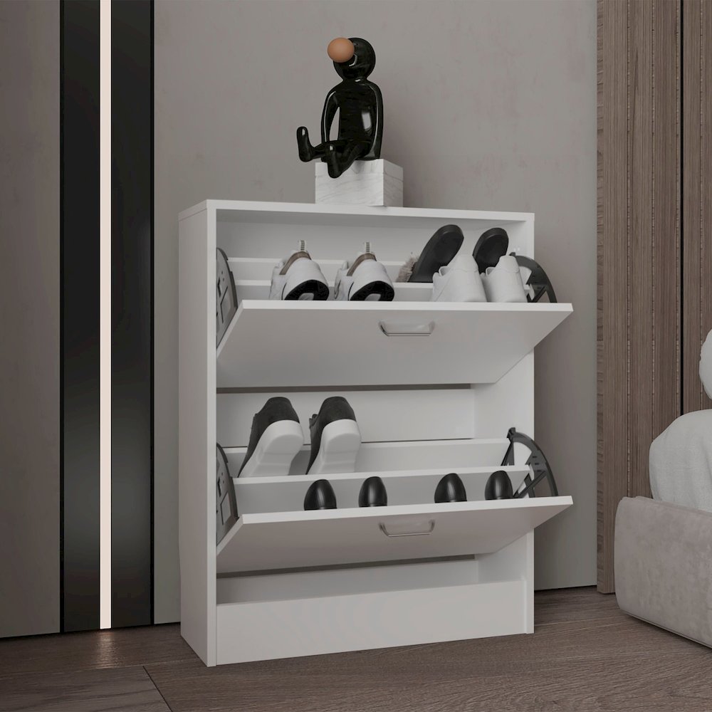 Two-Door Shoe Rack Cabinet With Adjustable Shelves, Storage Organizer, White. Picture 4