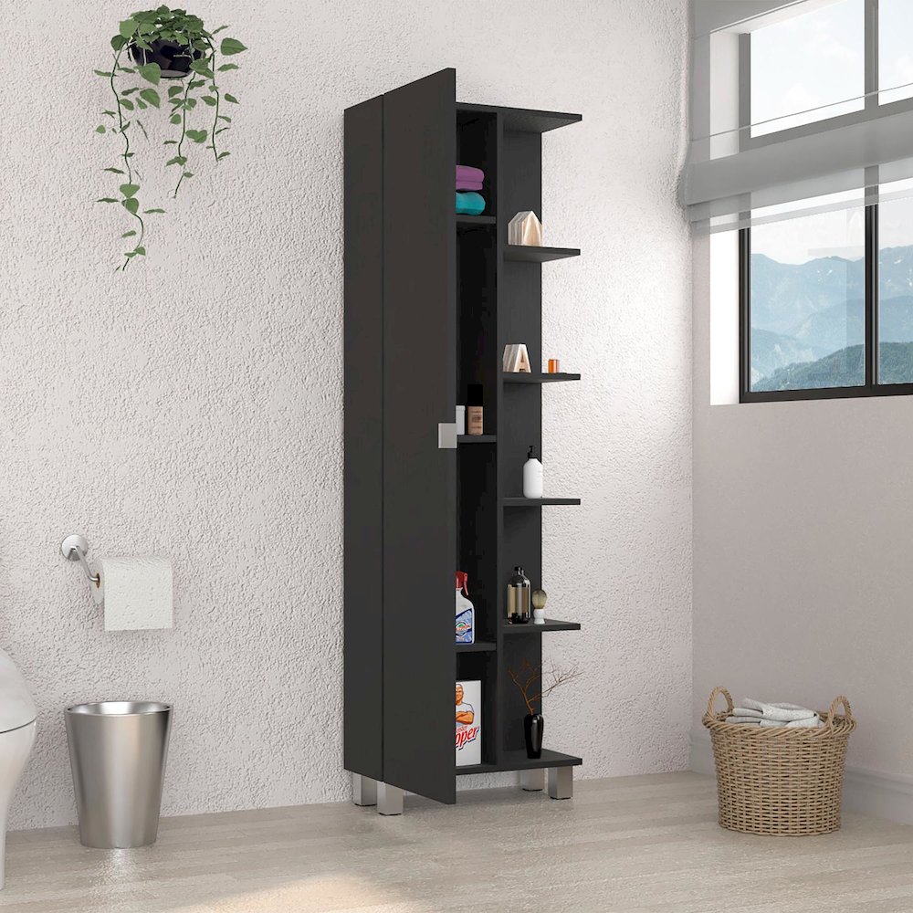 Urano Linen Cabinet Black MDF. Picture 5