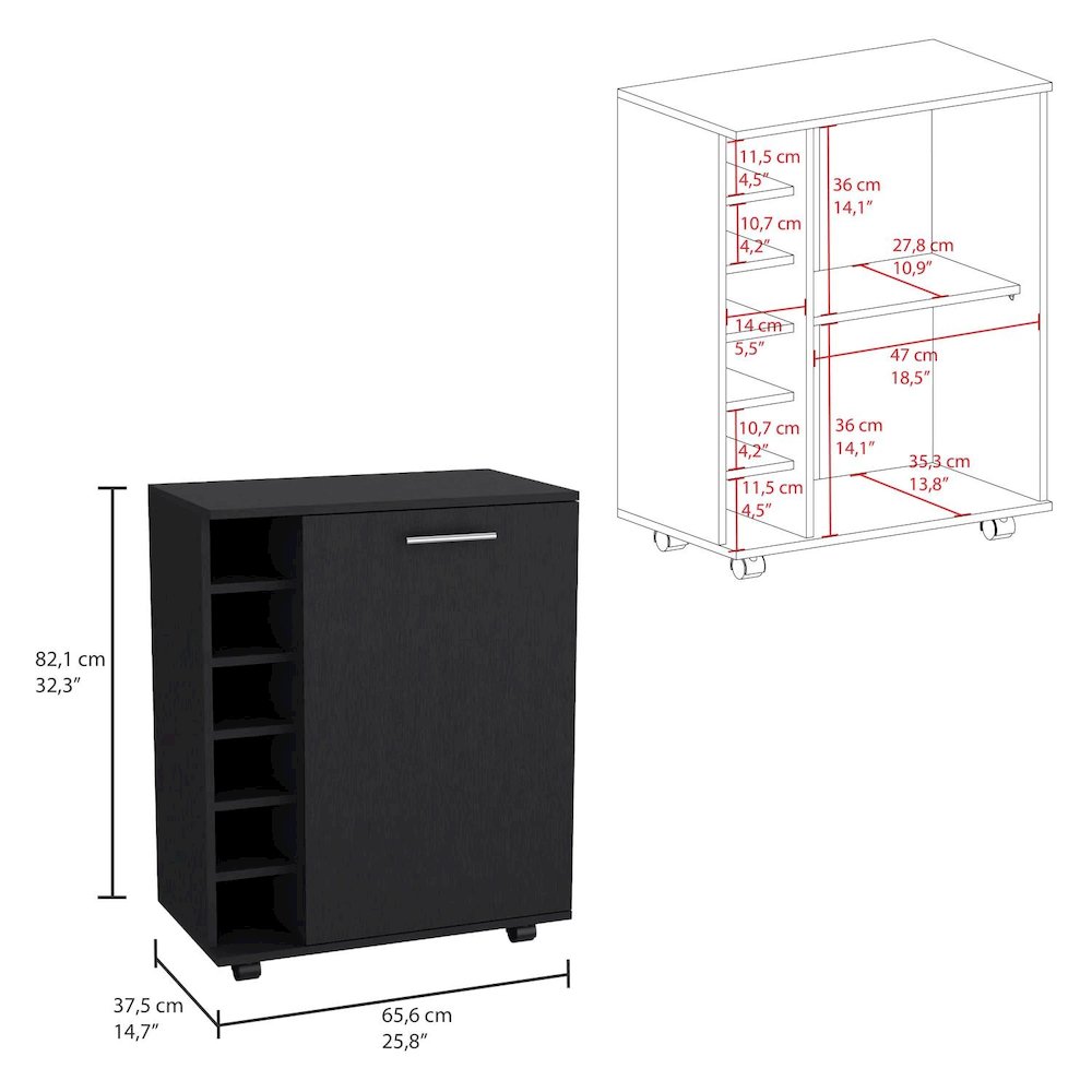 Wick Bar Cart Black MDF. Picture 4