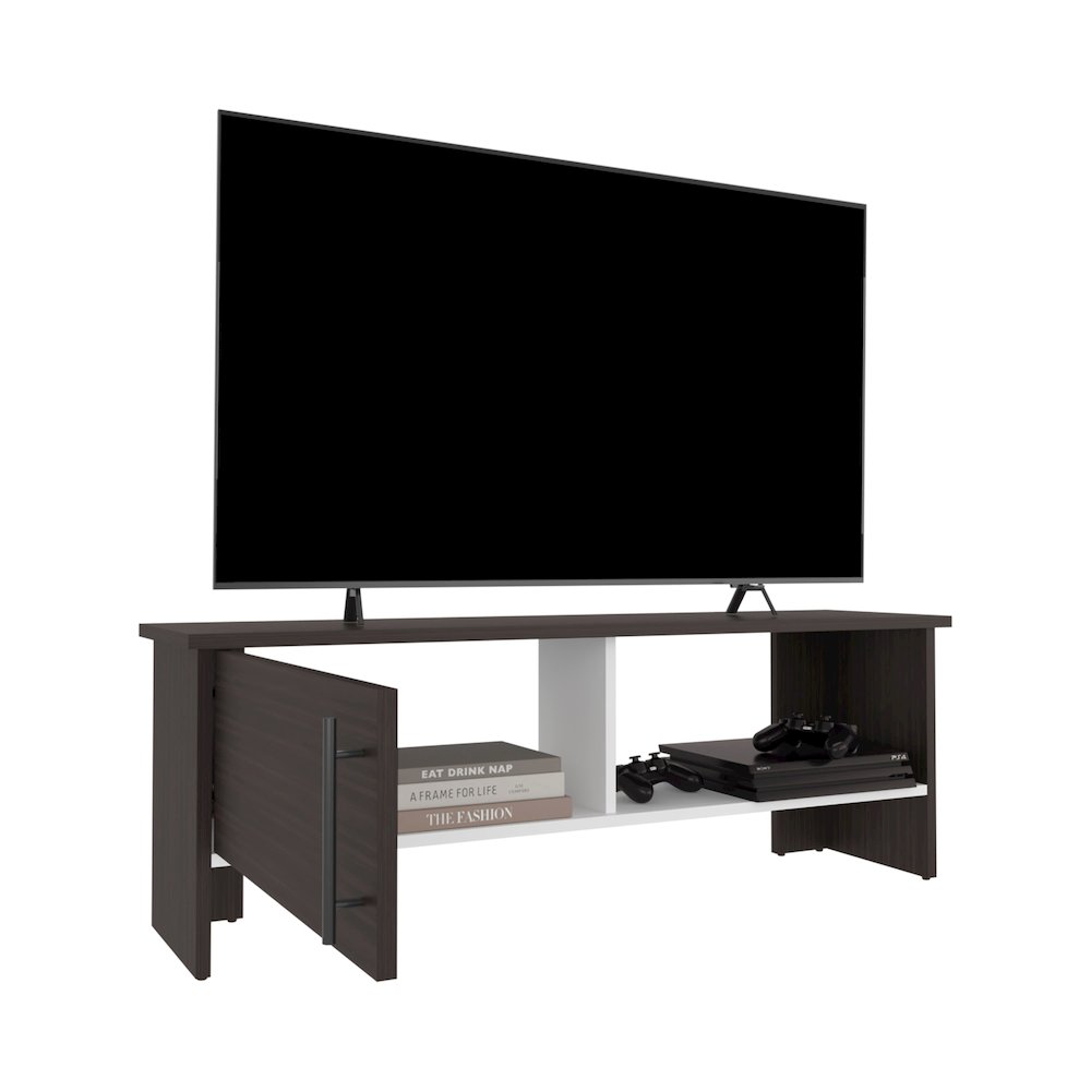 Navia One-Door TV Stand Dark Walnut - White MDF. Picture 1