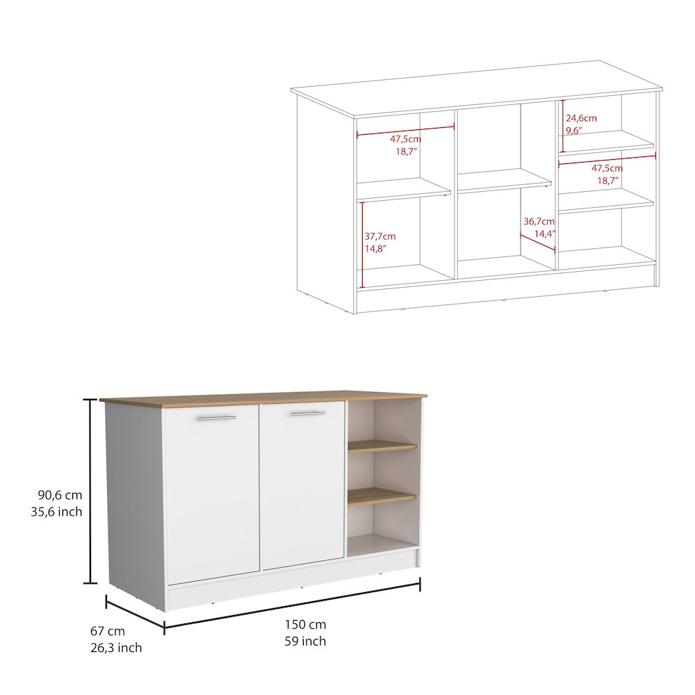 Ginger Kitchen Island White / Natural Oak MDF. Picture 5