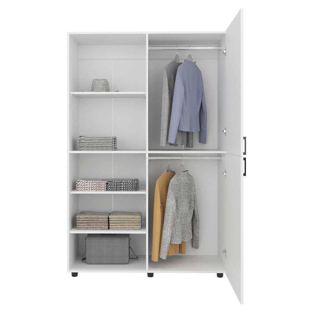 High Two Door Freestanding Armoire With Hanging Rod And Interior Shelves, White. Picture 1