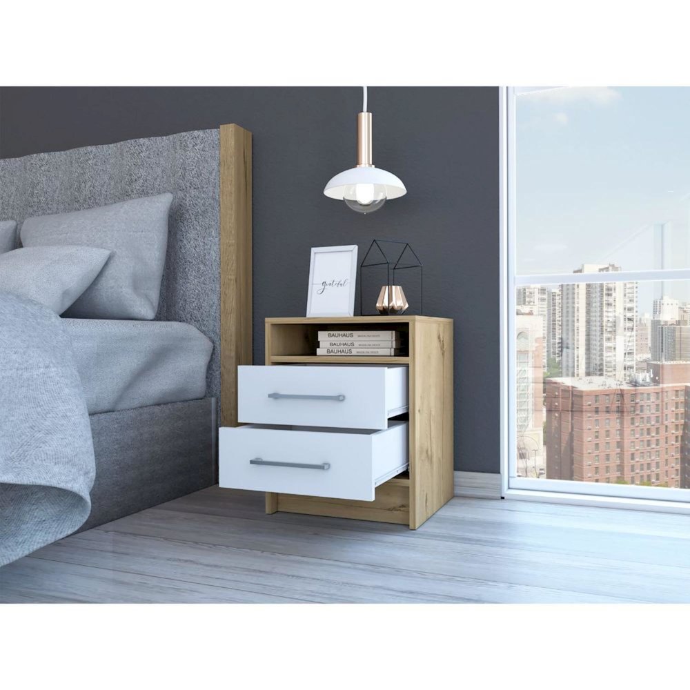 Eter Nightstand White / Light Oak MDF. Picture 5