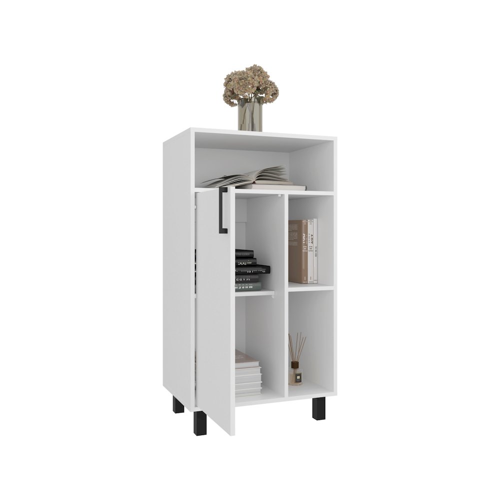 Base Cabinet, Compact Organizer, With One Door, Open Shelves, White. Picture 2