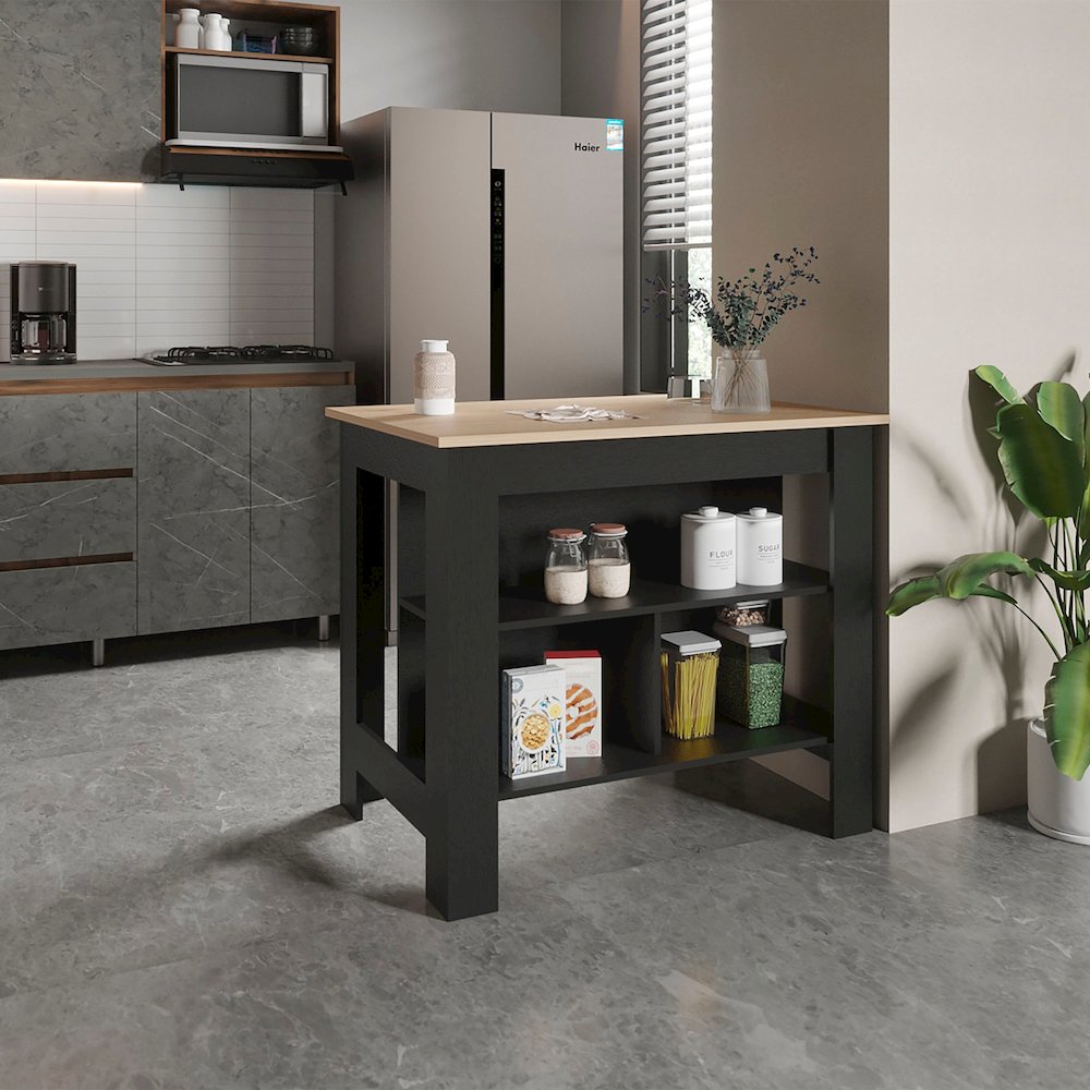 Cortes Kitchen Island Black- Light Pine MDF. Picture 5