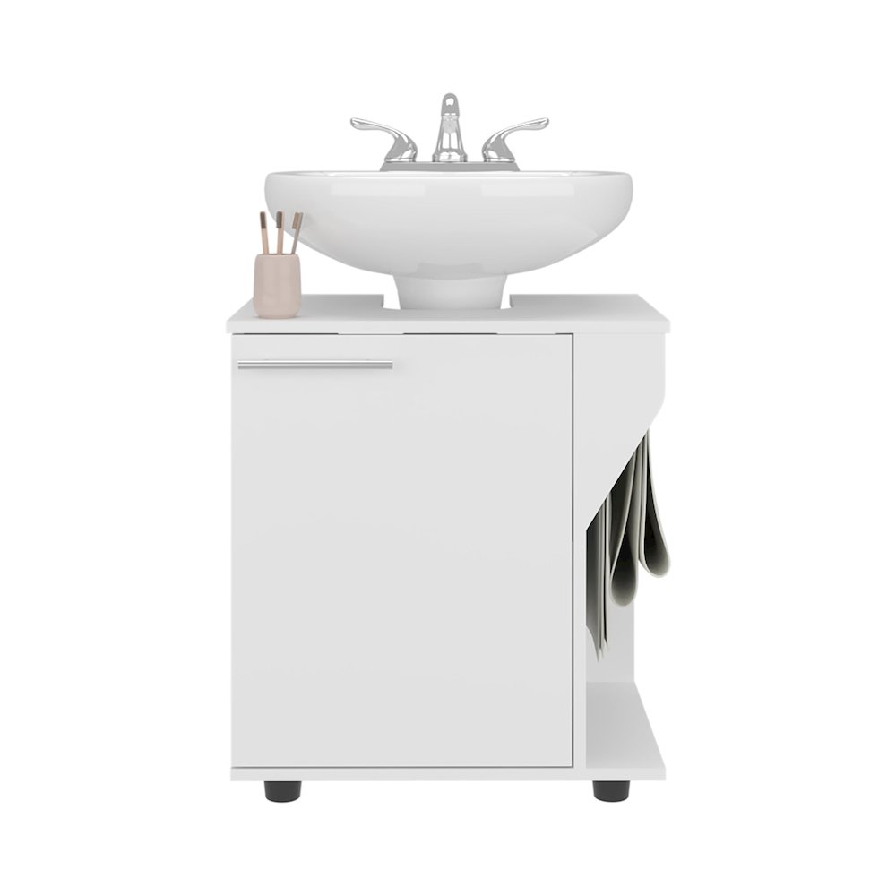 Under Sink Cabinet, Double Door Storage with Open Back, White. Picture 1