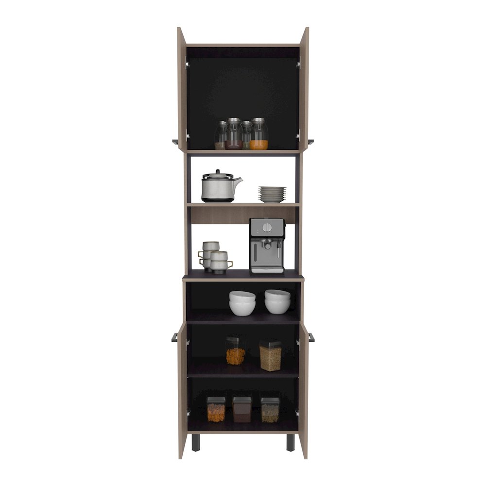 Otomo Pantry Cabinet, With 5 Shelves And 4 Doors, Black, Light Gray. Picture 2