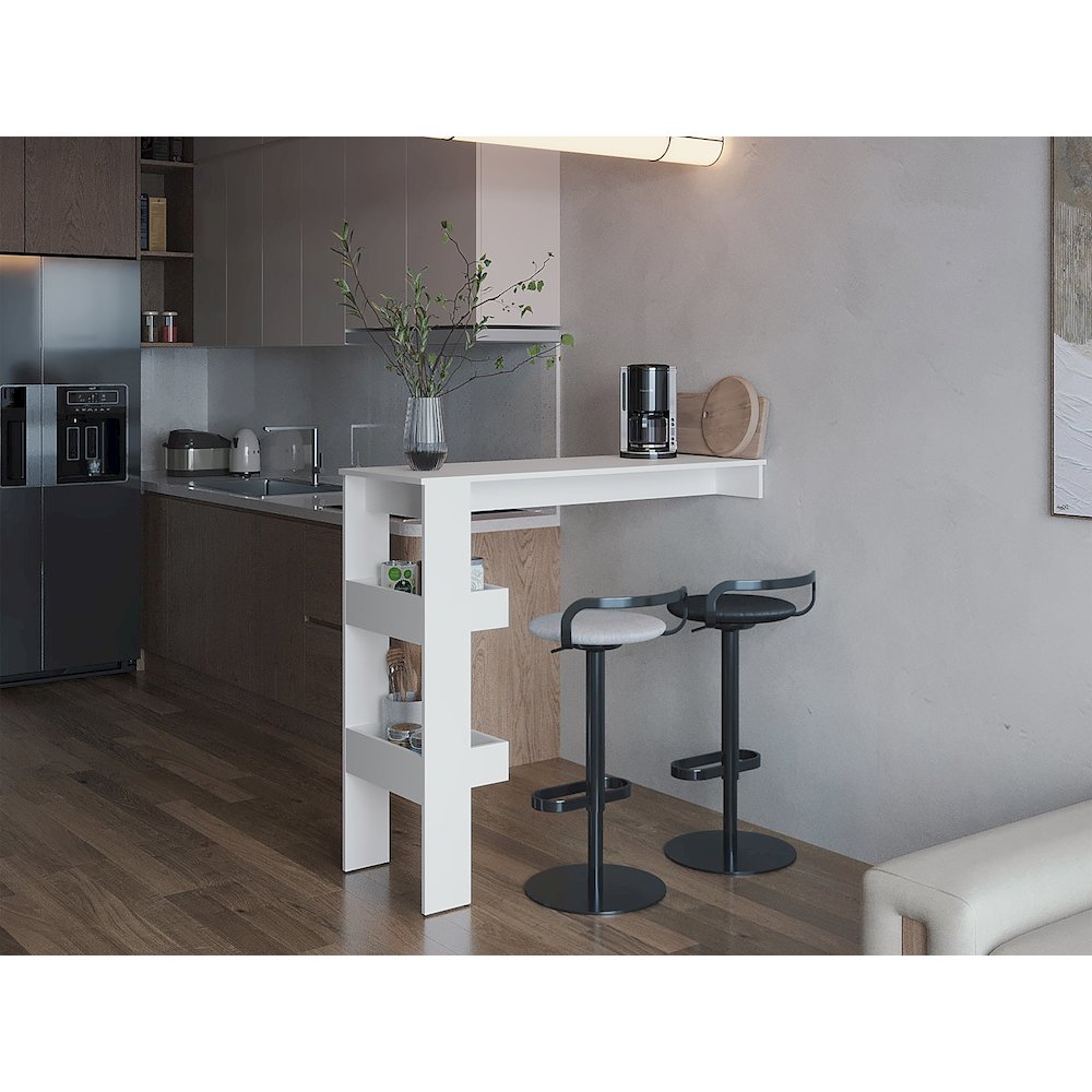 Kitchen Counter Table with Storage Shelf, Modern Design, White. Picture 4