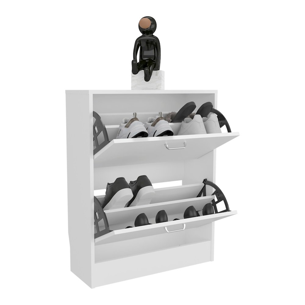 Two-Door Shoe Rack Cabinet With Adjustable Shelves, Storage Organizer, White. Picture 1