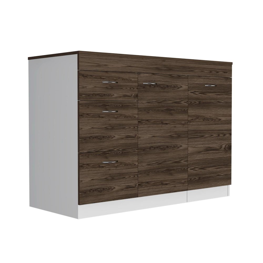 Grecia Kitchen Island White / Dark Walnut MDF. Picture 1