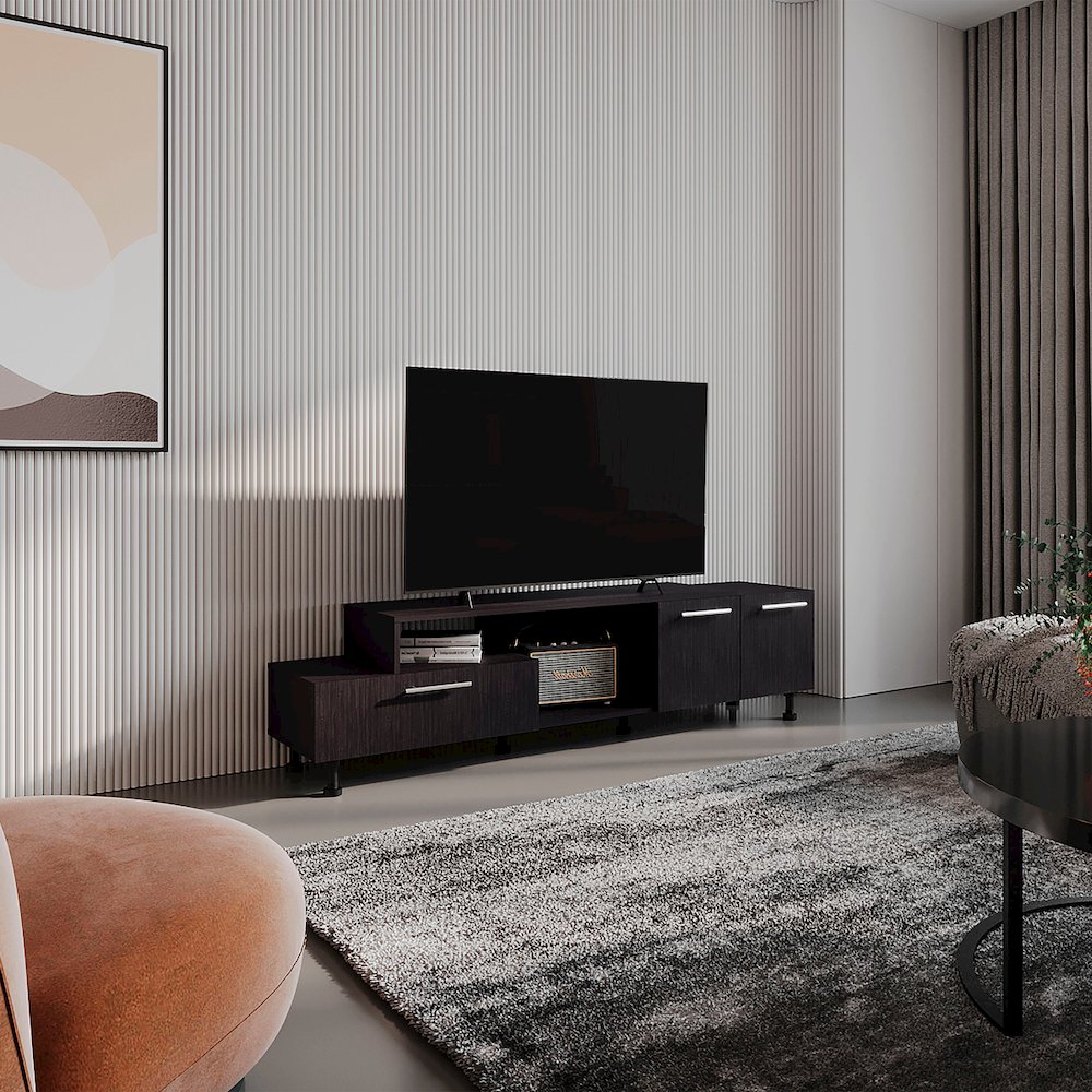 Athol 69" Wide Tv Stand Black MDF. Picture 4