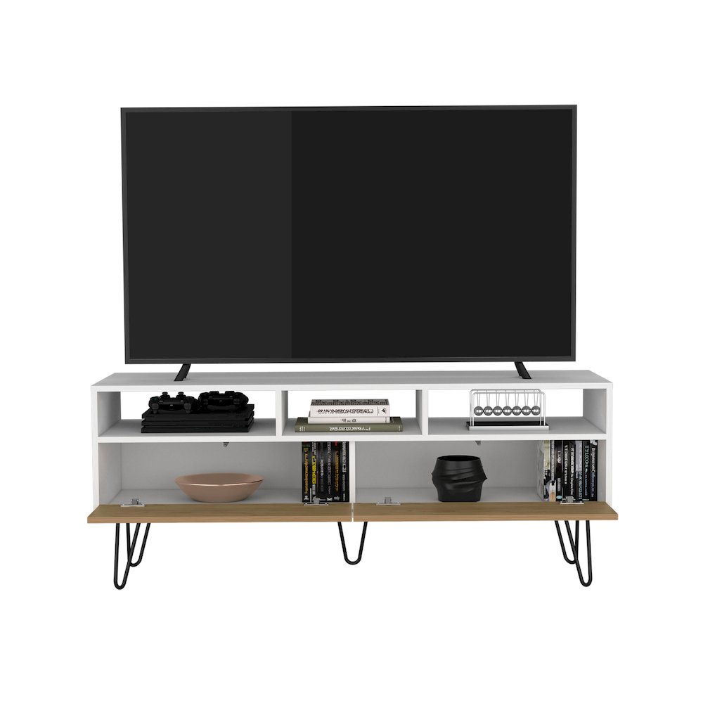 Tori 54" Wide TV Stand White - Natural Oak MDF. Picture 2