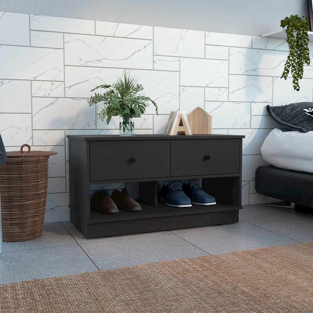 TuHome Hamilton Storage Bench Black MDF. Picture 3