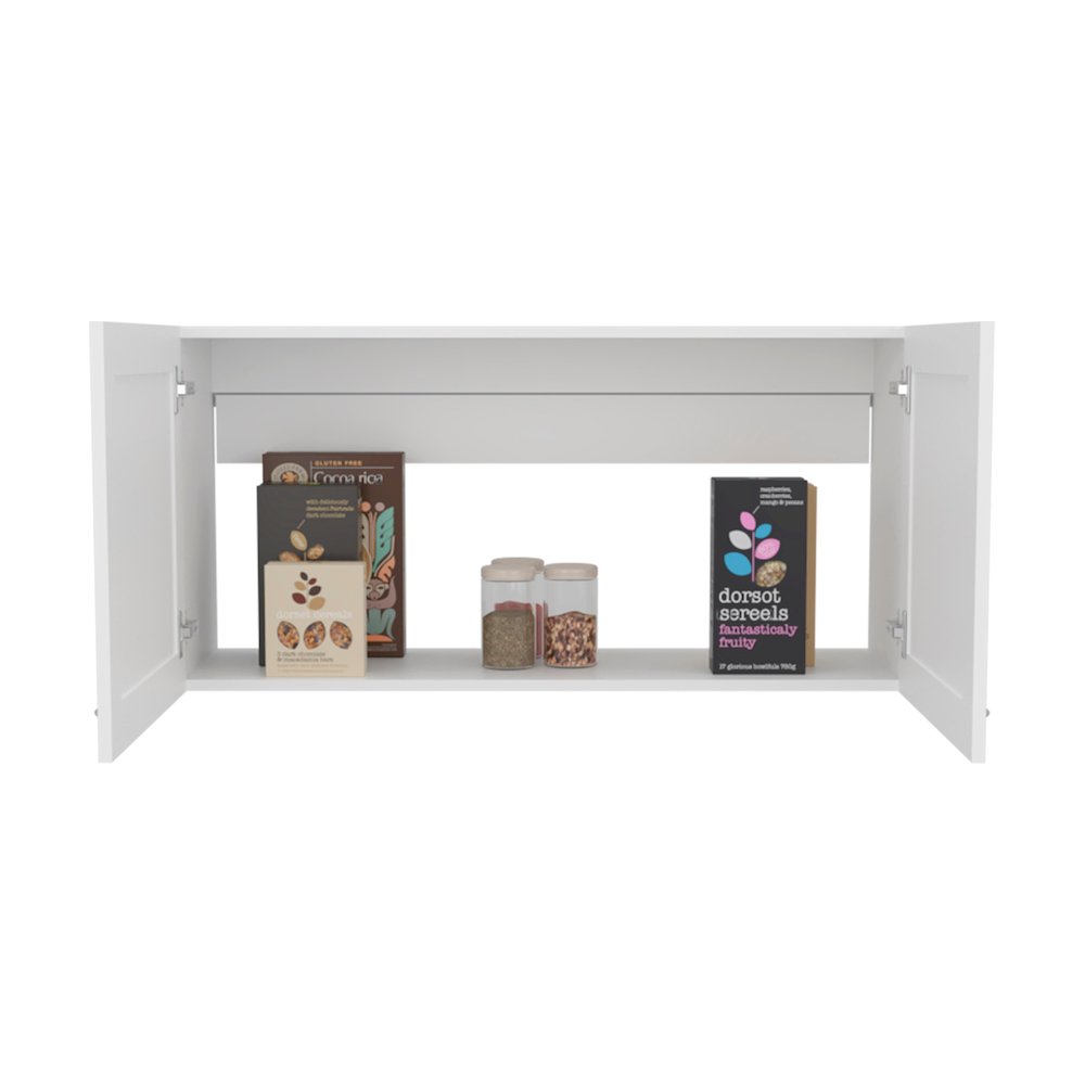 Wall Cabinet, Double Door, Wide, One Shelf, Kitchen, Storage Cabinet, White. Picture 1